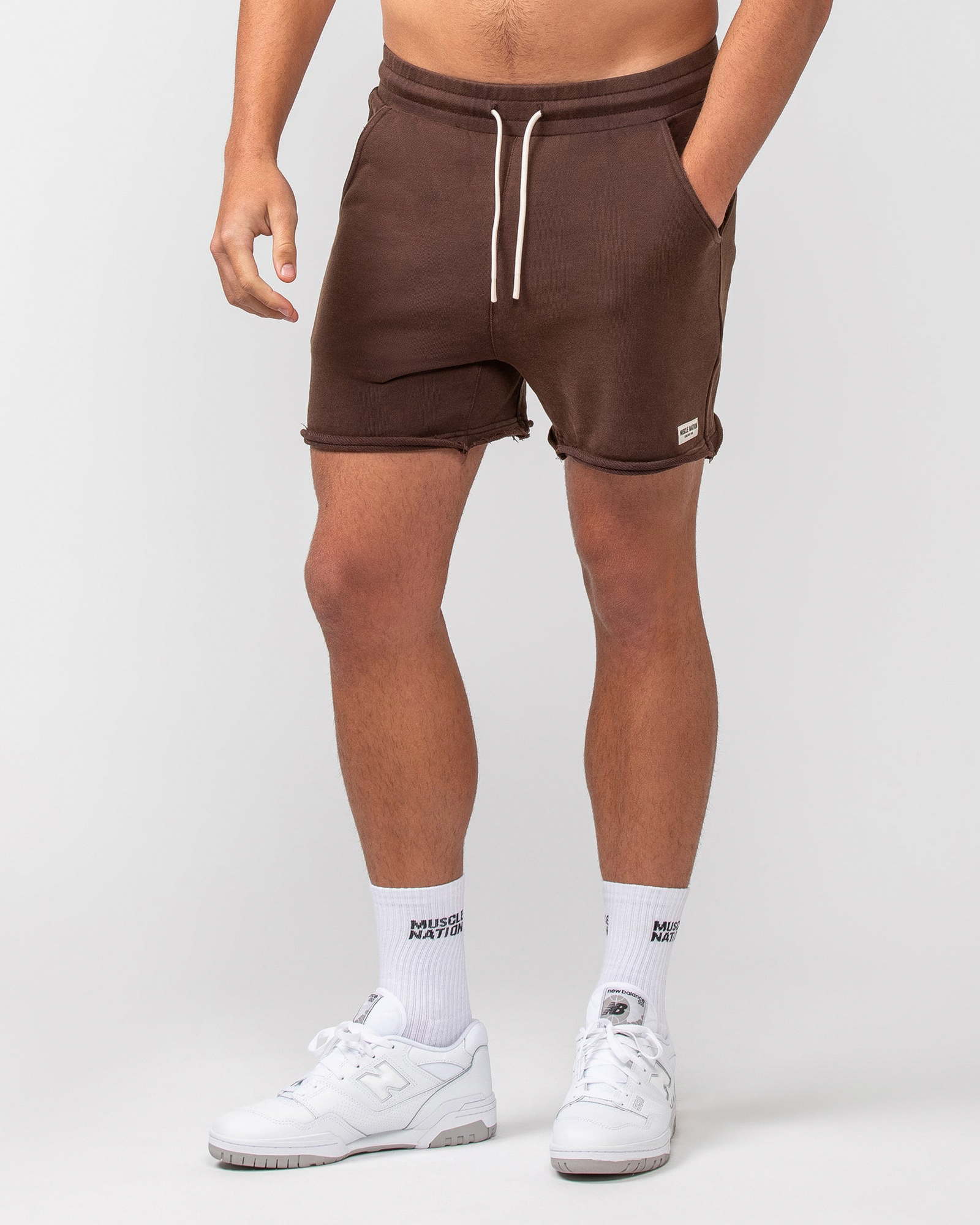 Raw Hem 5" Shorts - Washed Brown